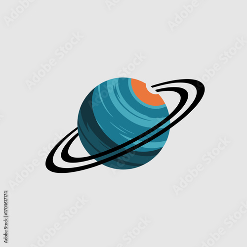 A stylized representation of a planet with rings, featuring vibrant colors and a sense of motion, capturing the essence of cosmic allure and artistic creativity in a playful design.