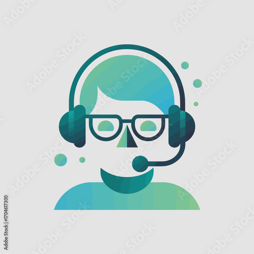 An artful representation of a headset-wearing individual with glasses, conveying user-centered design and the modern approach in technology and communication interfaces.