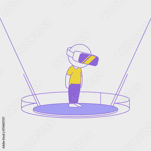 This illustration depicts a child in VR goggles, standing within a stylized space, showcasing how virtual reality offers unprecedented opportunities for imaginative adventures.