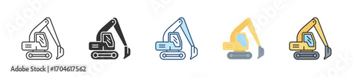 Excavator Icon Set Multiple Style Collection
