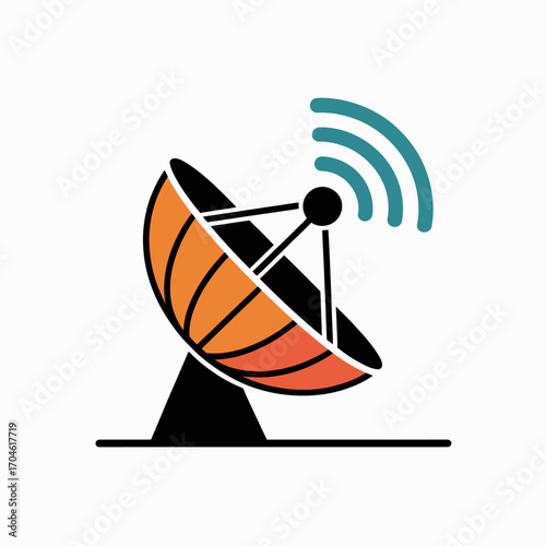 A vibrant orange colored satellite dish emits signal waves, symbolizing the advanced technology of communication methods in a visually appealing design imbued with modern aesthetics.