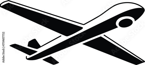 Black silhouette of a drone airplane with wings and tail