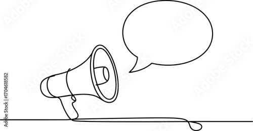 Minimalist line art of a megaphone with a speech bubble for announcements