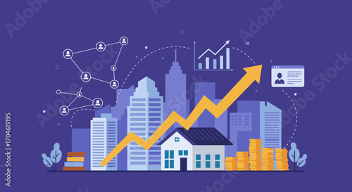 Real Estate Growth Chart Showing Financial Investment Success and Property Market Upswing Illustration