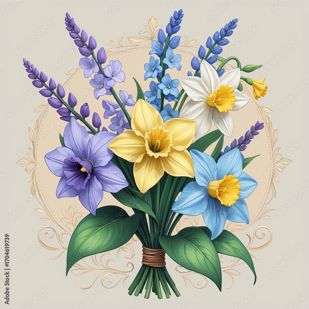 Obraz premium A birth bouquet illustration featuring stylized flowers