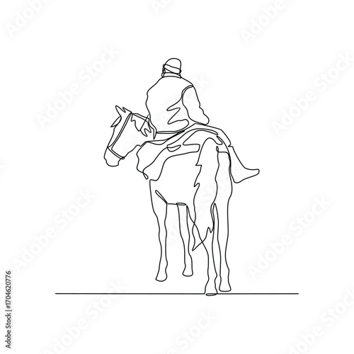 One continuous line drawing of Equestrian activity vector illustration. Equestrian themes illustration in linear style vector concept. Great design for social campaign and animal business purpose.