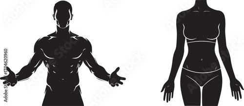 Black and White Vector Silhouettes of Male and Female Human Bodies