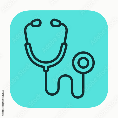 Flat vector line icon of a stethoscope representing medical examination and healthcare 
