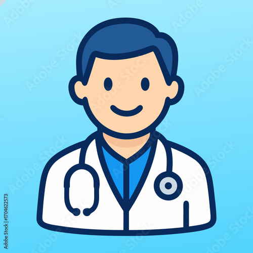 Flat vector illustration of a smiling doctor wearing a stethoscope symbolizing healthcare professional 
