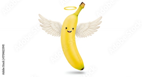 Cute banana with angel wings