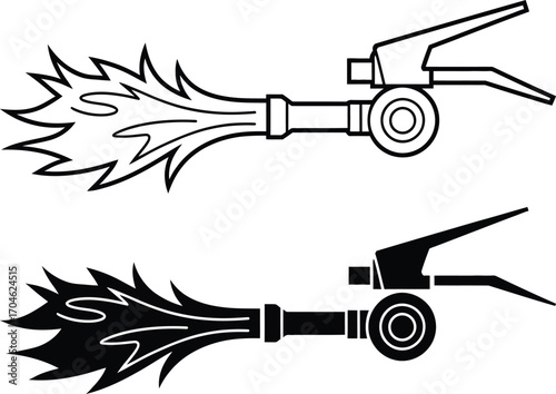 Two handheld fire extinguishers spraying flames vector illustration