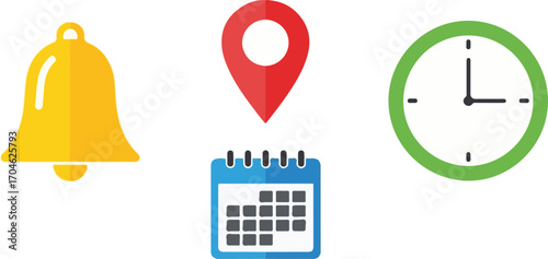 Event and Reminder Icons: Time, Location, and Schedule
