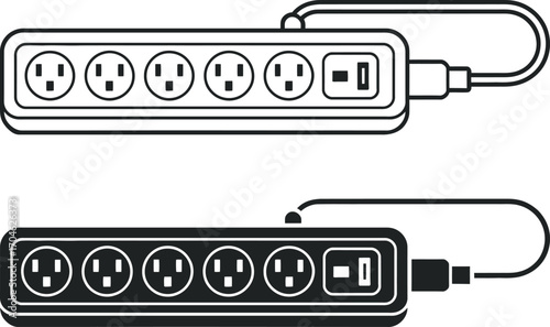 Two power strip illustrations one in outline and one in silhouette