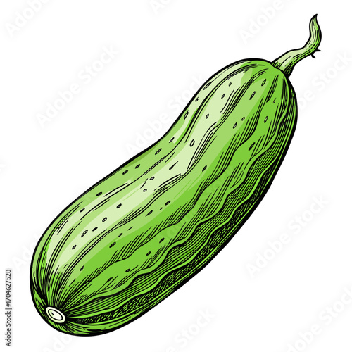 vector cucumber sketch style illustration, isolated on white background
