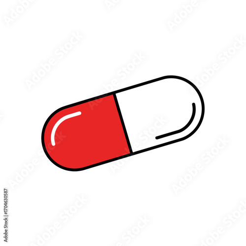 Vector illustration of a red and white capsule pill symbolizing medicine and healthcare 
