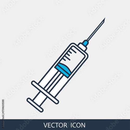 Flat vector illustration of a syringe filled with liquid for medical injection and vaccination 
