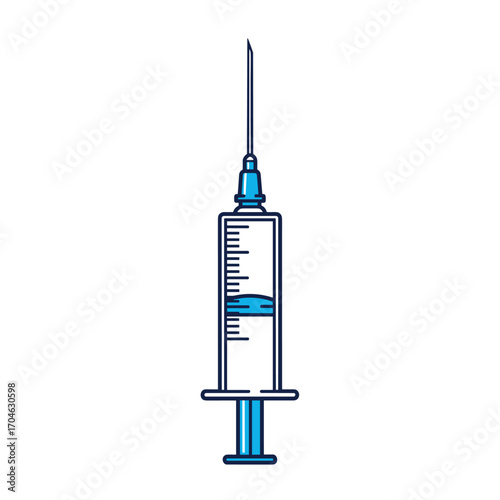 Flat design vector of a syringe filled with liquid used for injection and vaccination 
