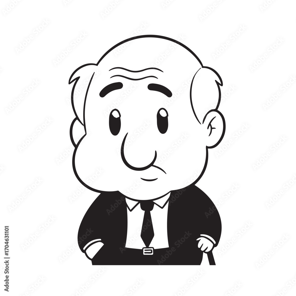 Obraz premium Old man with formal suit black and white vector illustration for classic portrait artwork design