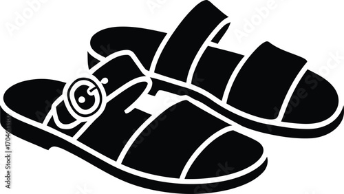 Black leather sandals with buckle and strap detail