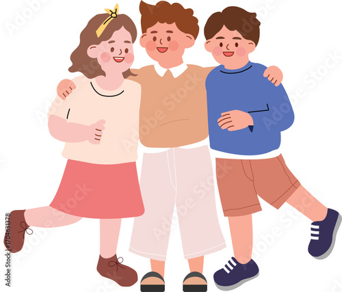 Happy kids hugging, smiling, children together