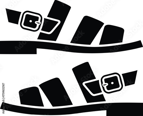 Black silhouette of two flat sandals with buckles