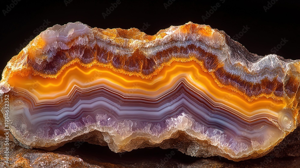 Fototapeta premium Macro Shot of Banded Agate Geode with Vivid Color Layers