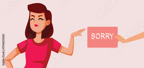 Woman Refusing Apologies from a Friend Vector Cartoon Illustration. Lady feeling unhappy not ready to forgive and move on
