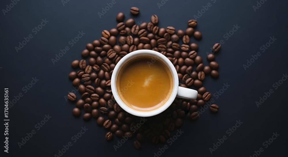 Obraz premium Aromatic Coffee Cup Surrounded by Beans.