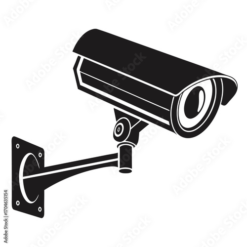 Black Silhouette of a Security Camera with a Wide Lens on a Wall Mount cctv surveillance