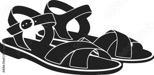 Black outline illustration of a pair of women s sandals
