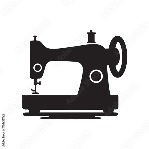 Black and White Vintage Sewing Machine Icon Vector Illustration for Tailoring and Needlework Designs and Creative Projects Related to Fashion and Crafting