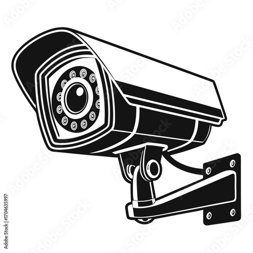 Stylized black and white drawing of a security camera with multiple lenses on its front cctv surveillance