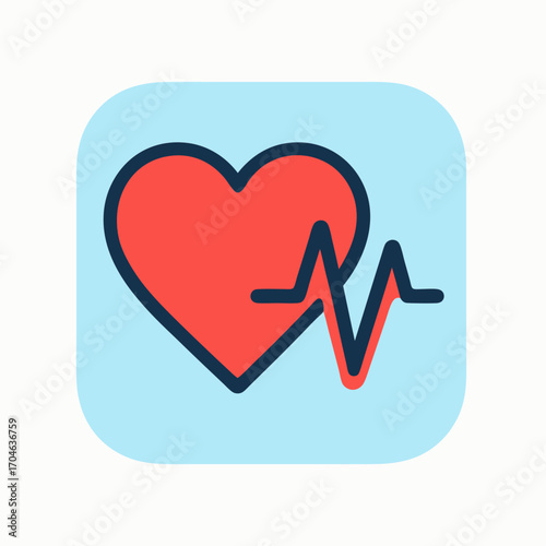 Vector illustration of a red heart with heartbeat line representing health and cardiology 
