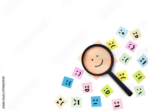 Happy, neutral, and sad emoji on sticky note. mental health concept mood swings, depression, and bipolar disorder. Copy space