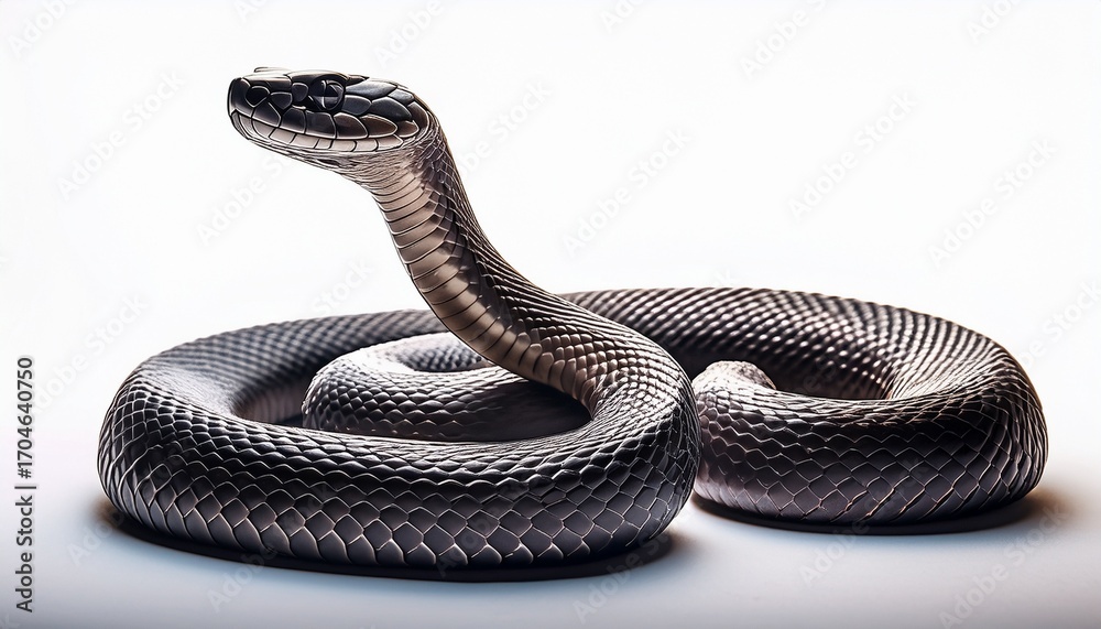 Fototapeta premium Black Outlined Snake Coiled And Ready To Strike On A Plain Setting