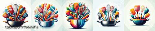 Vector image of cooking utensils in a pan