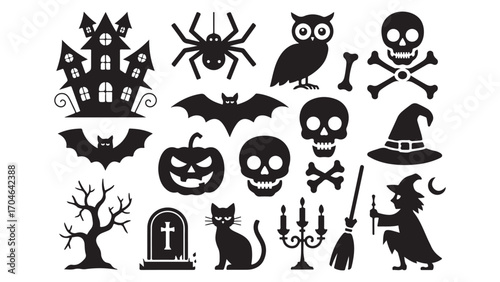 Spooky halloween night scene with haunted elements