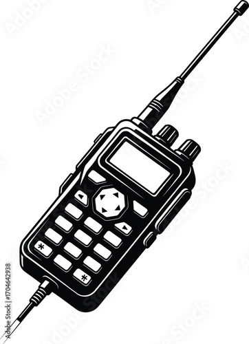 Vector Illustration of Walkie Talkie Radio Communication Device with Antenna and Buttons Isolated on White Background for Security and Technology Use