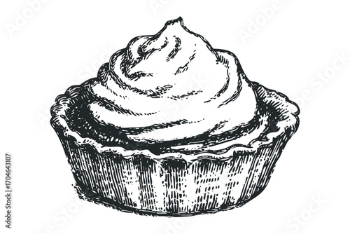 Hand Drawn Tattoo Style Drawing of a Single Pastry on Transparent. Vector hand drawn illustration