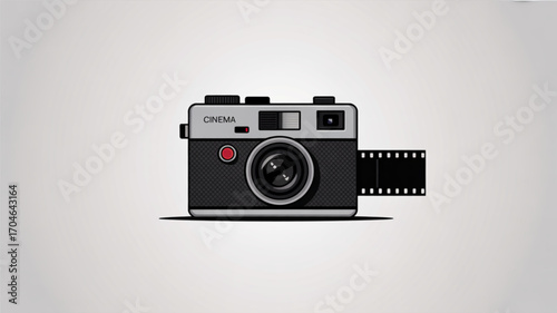 Vintage camera illustration photography equipment retro style film camera with cinema branding and film strip