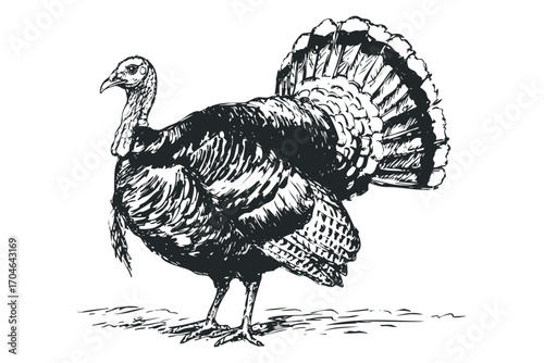Hand drawn turkey on transparent background. Vector hand drawn illustration