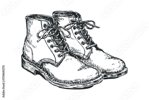 Sketch of sturdy lace-up boots. Vector hand drawn illustration