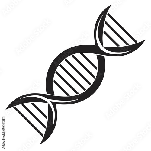 Monochrome graphic of aDNA double helix with clean lines on a white background genetics biology