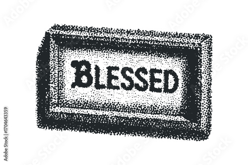 Black and White Stamped Word Blessed on Transparent. Vector hand drawn illustration