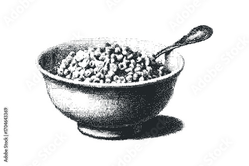 Bowl of Cereal with Spoon. Vector hand drawn illustration