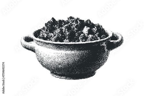 Clay Pot Filled With Crumbs Translucent Graphic. Vector hand drawn illustration