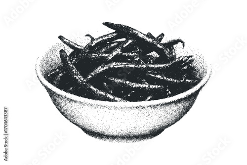 Bowl of dried herbs on transparent. Vector hand drawn illustration