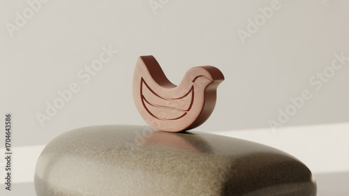 Wooden bird toy sculpture art piece on stone pedestal for home decor and kids room decoration concept 100