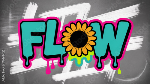 Download flow typography vector design with sunflower graphic element for creative projects now free today