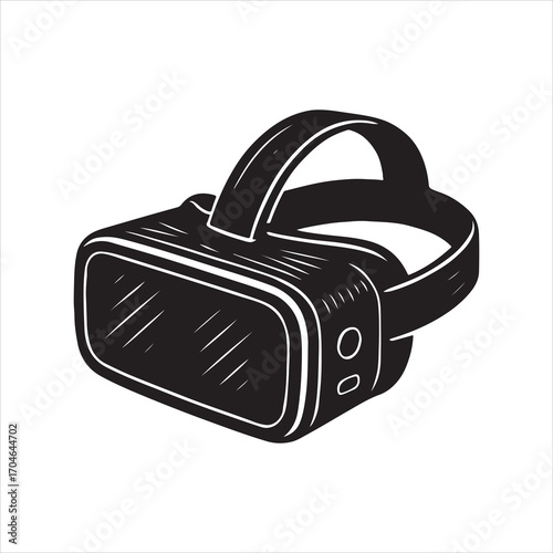 Virtual Reality Headset Technology Illustration for Gaming and Immersive Experiences A Sleek Design of a VR Goggles in Black and White Graphic